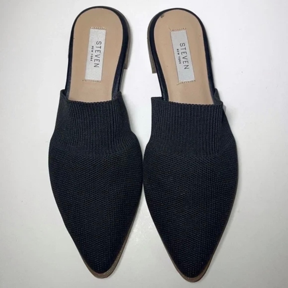 Pre-Owned Steven New York Valdez Black Knit Slip On Pointed Toe Size 7 Chic